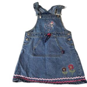 Vintage Disney Winnie the Pooh 100 Acre Y2K Denim Overall Dress Kids Large 6x